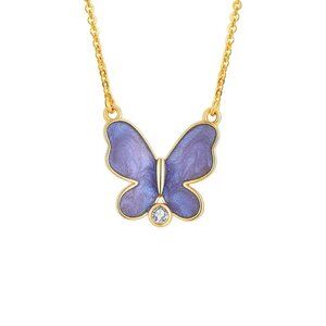 Blue Purple Zircon and AAA Cubic Zirconia Butterfly Necklace